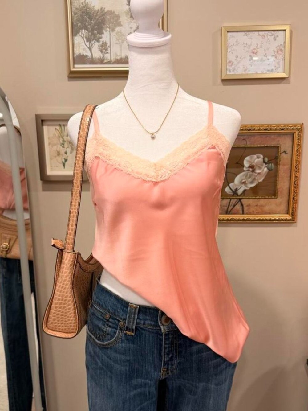 New Collection Y2K Pink Satin Lace Cami Top